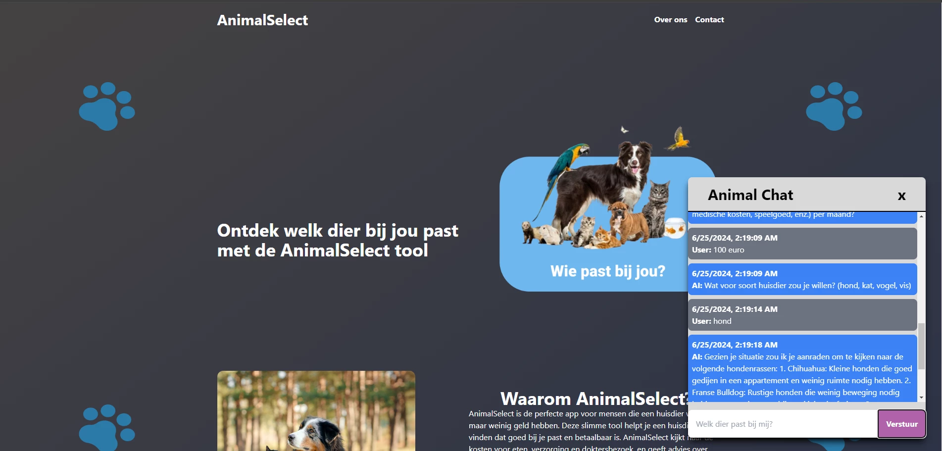 Screenshot voor project Animal Select