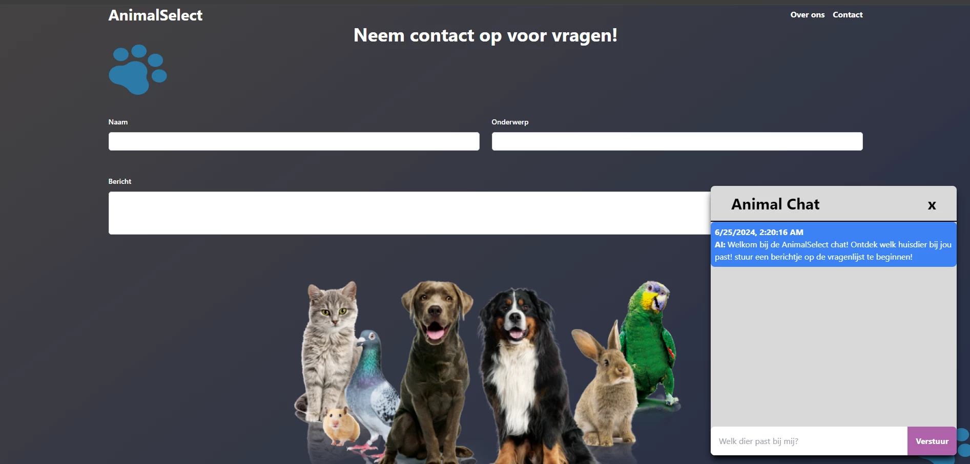 Screenshot voor project Animal Select