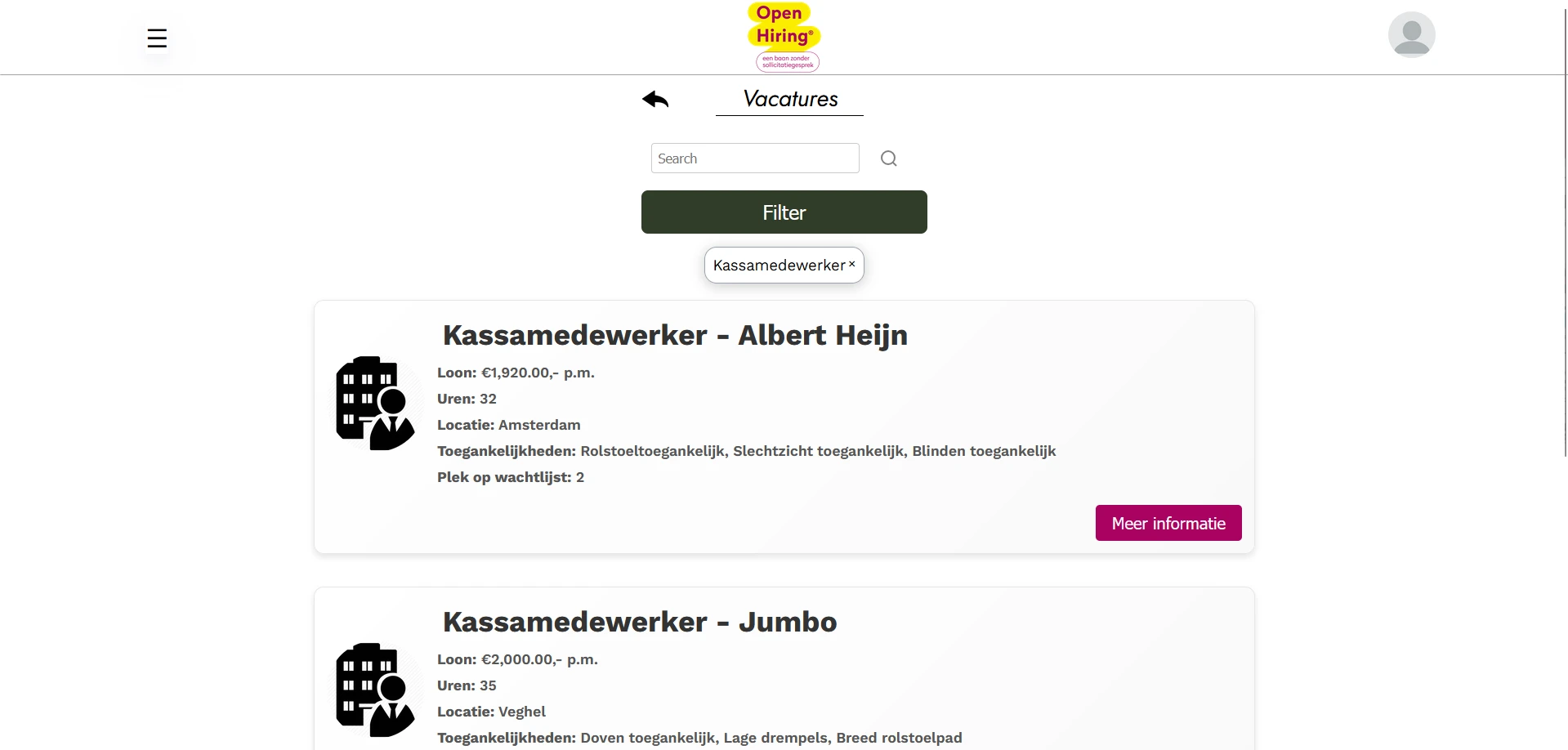 Screenshot voor project Open Hiring - Toegankelijkheid