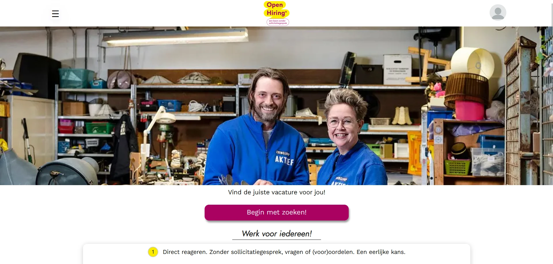 Screenshot voor project Open Hiring - Toegankelijkheid