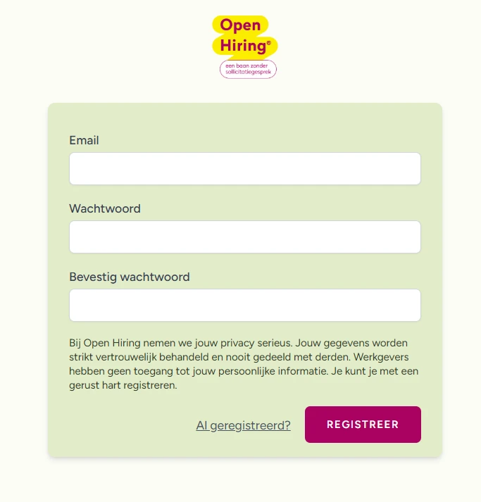 Screenshot voor project Open Hiring