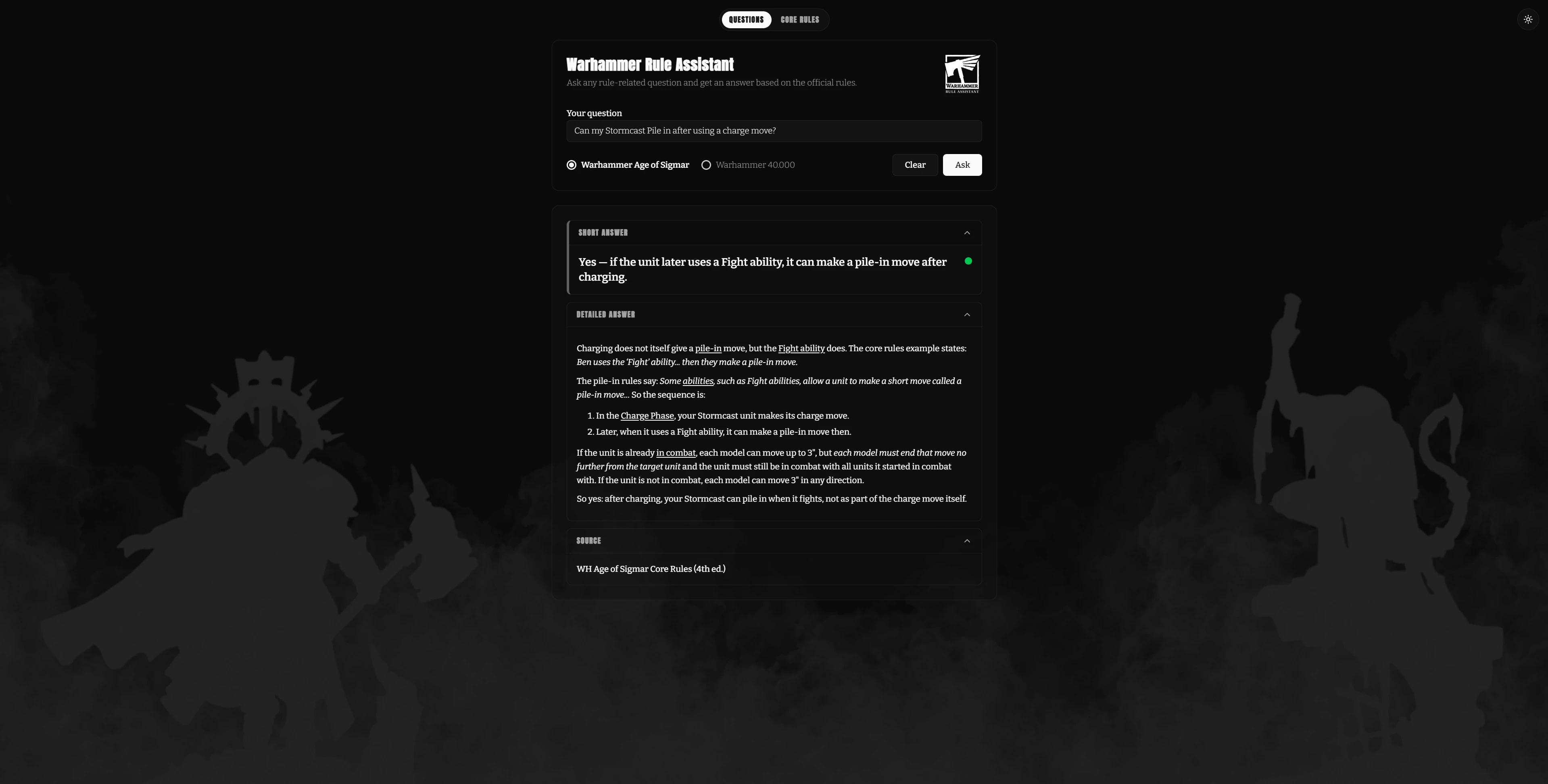 Screenshot voor project Warhammer Rule Assistant