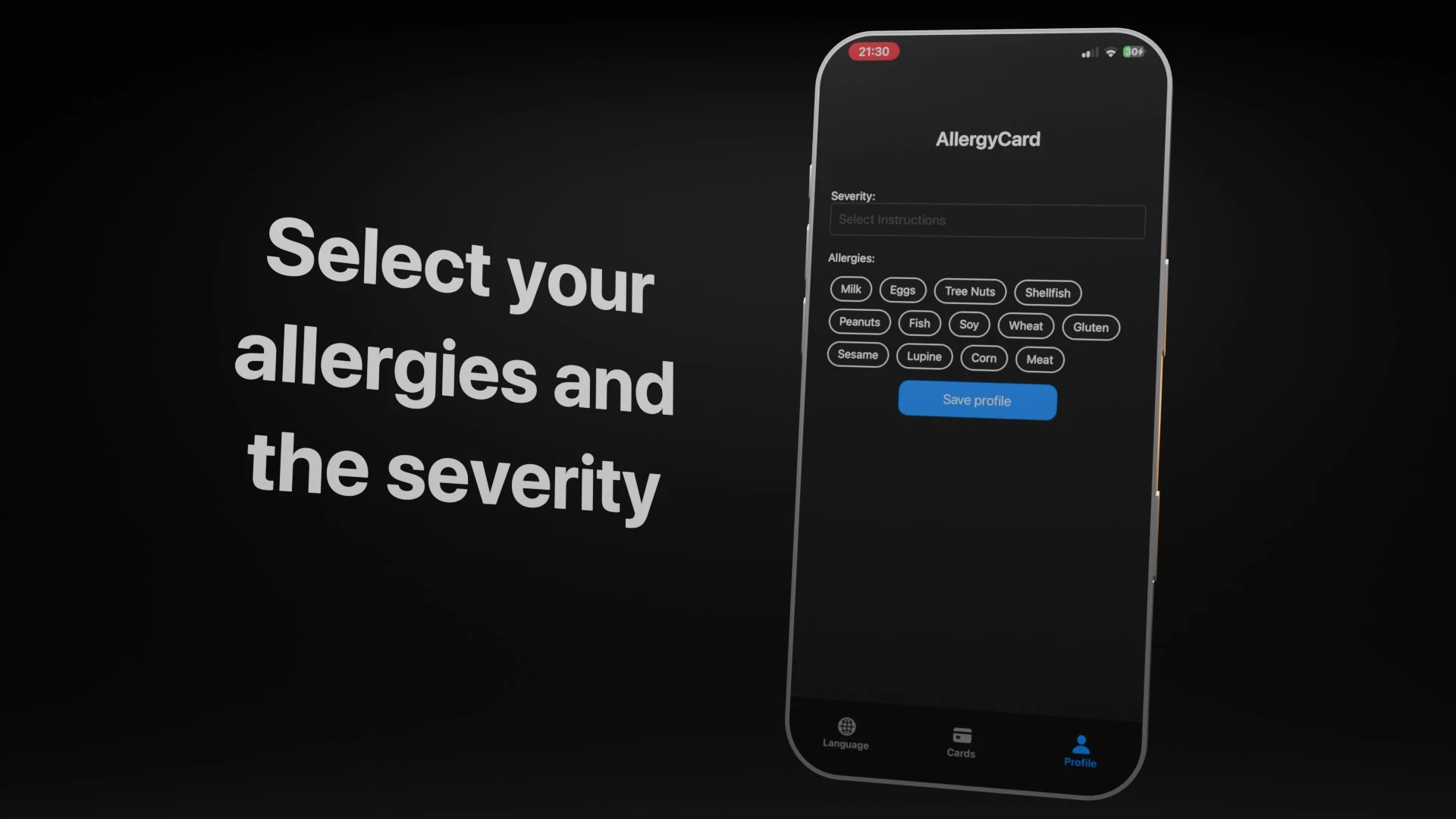 Screenshot voor project AllergyCard