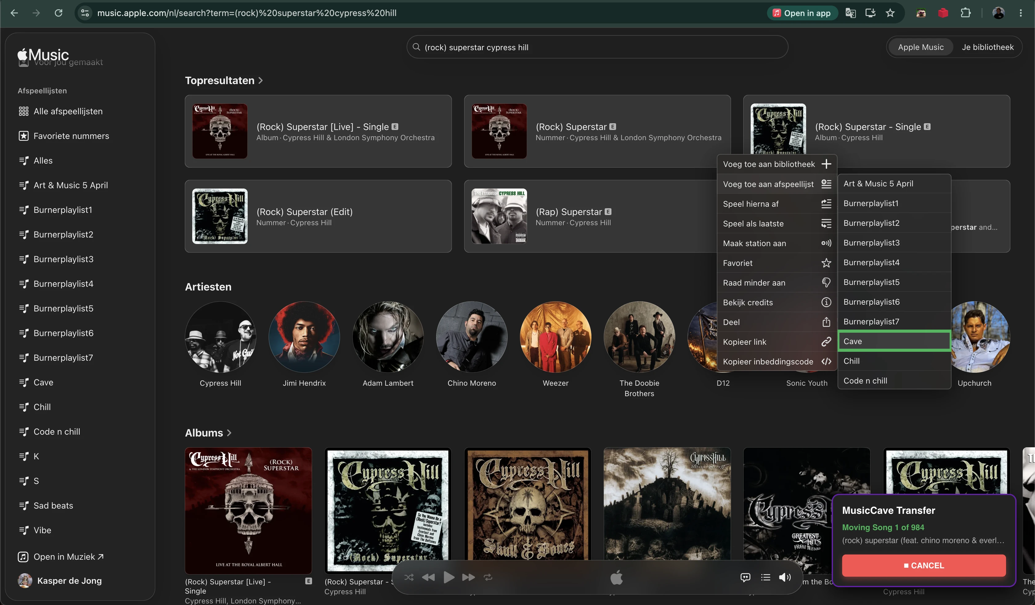 Screenshot voor project MusicCave
