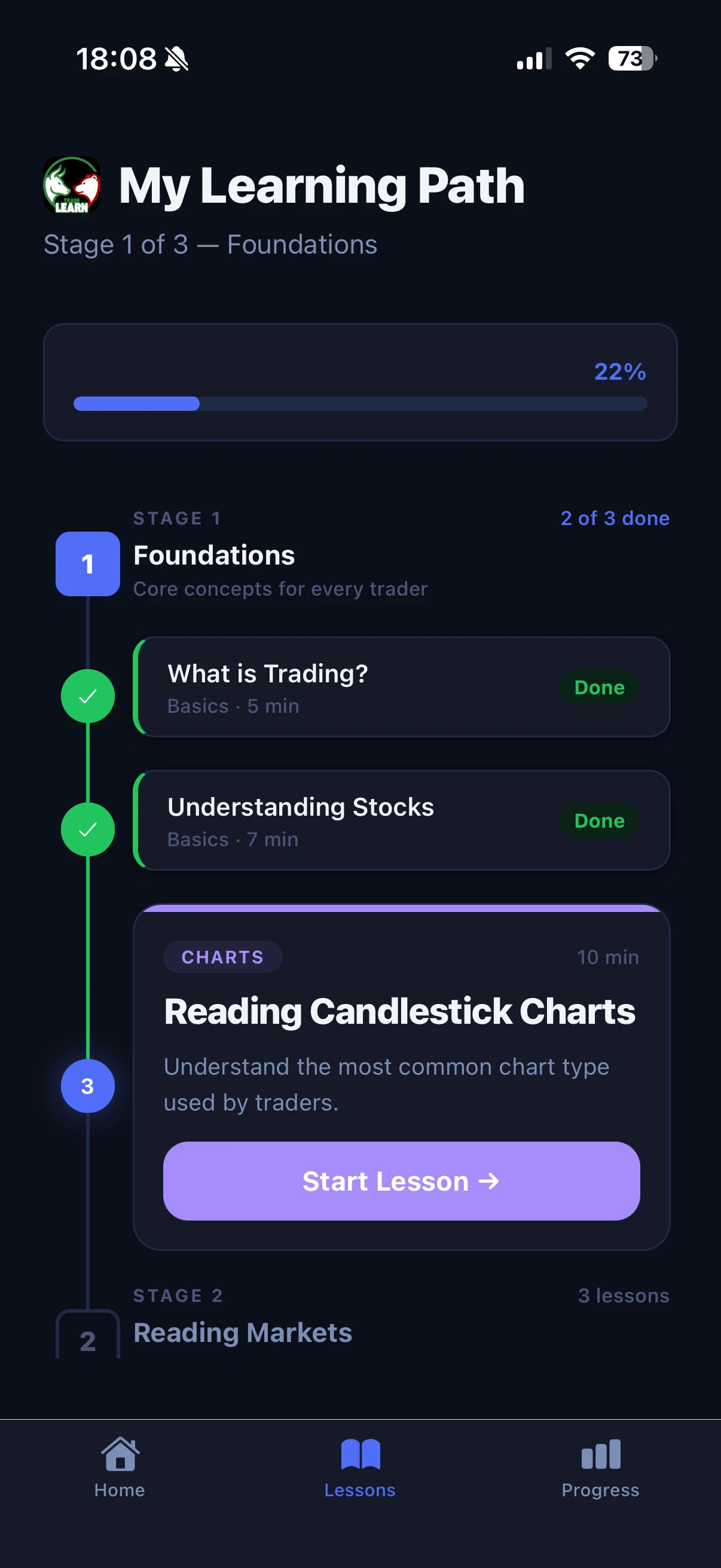 Screenshot voor project TradeLearn