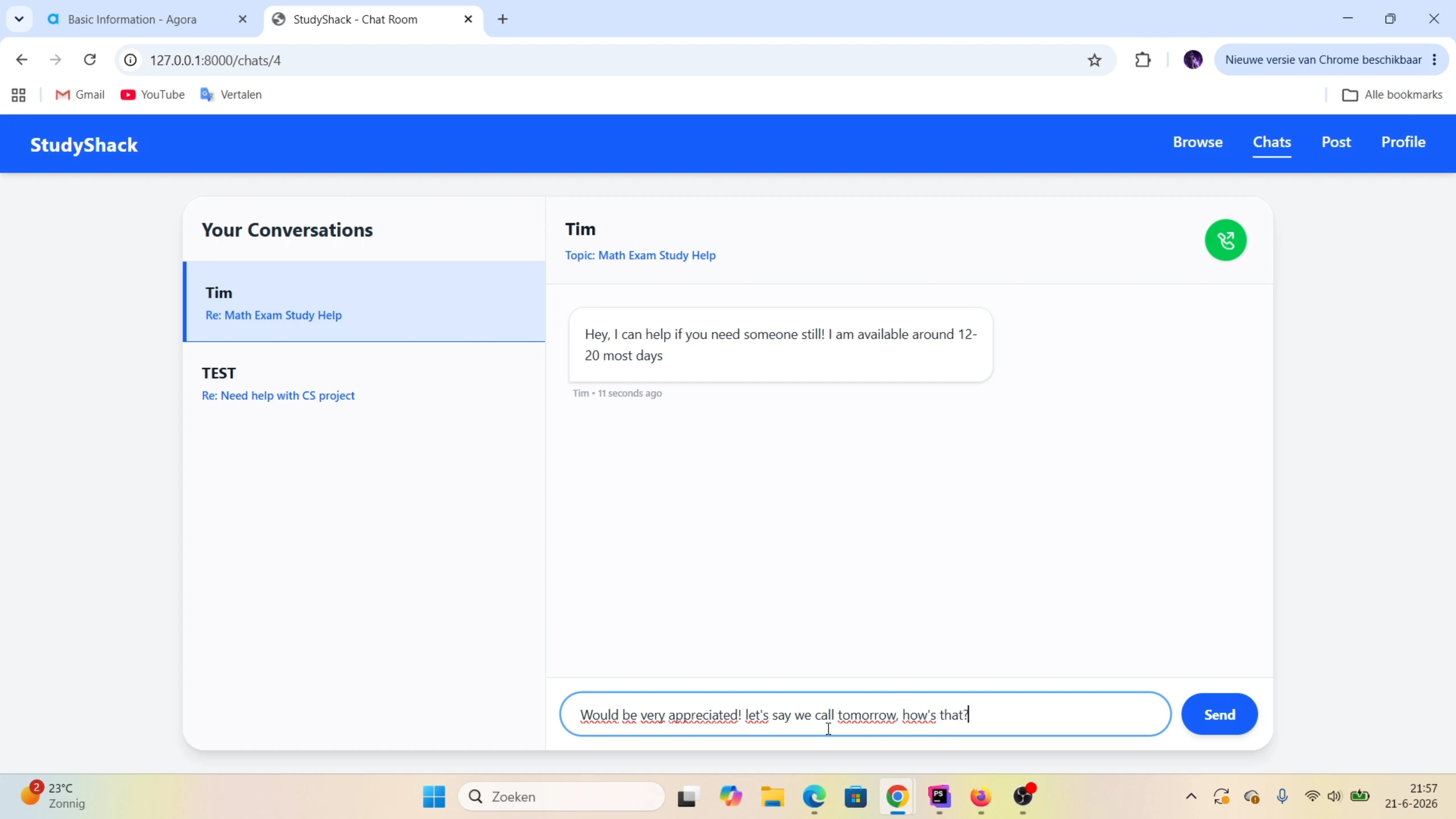 Screenshot voor project StudyShack