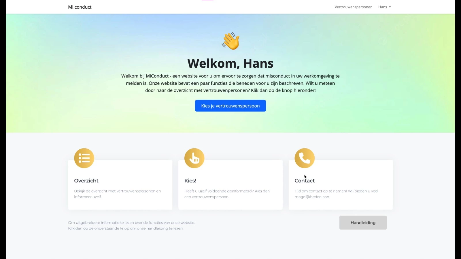Screenshot voor project MI conduct