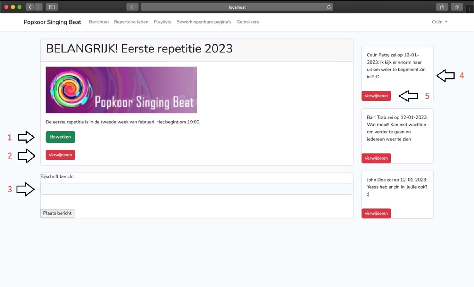 Screenshot voor project Website Popkoor Singing Beat