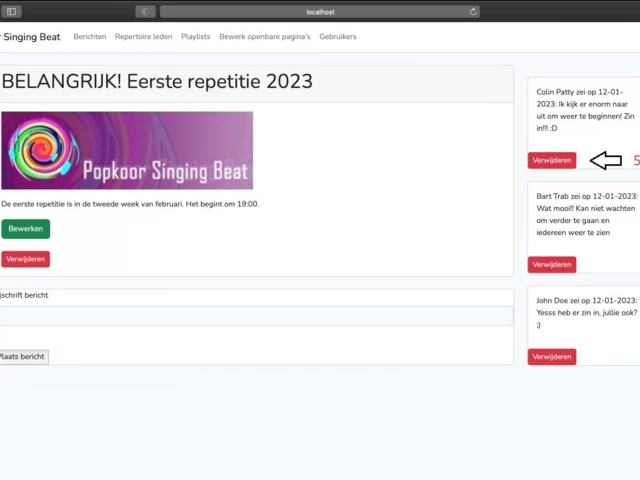 Screenshot voor project Website Popkoor Singing Beat