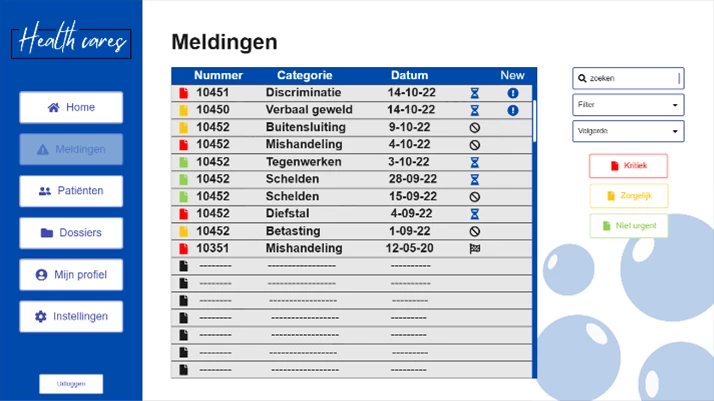 Screenshot voor project Health Cares