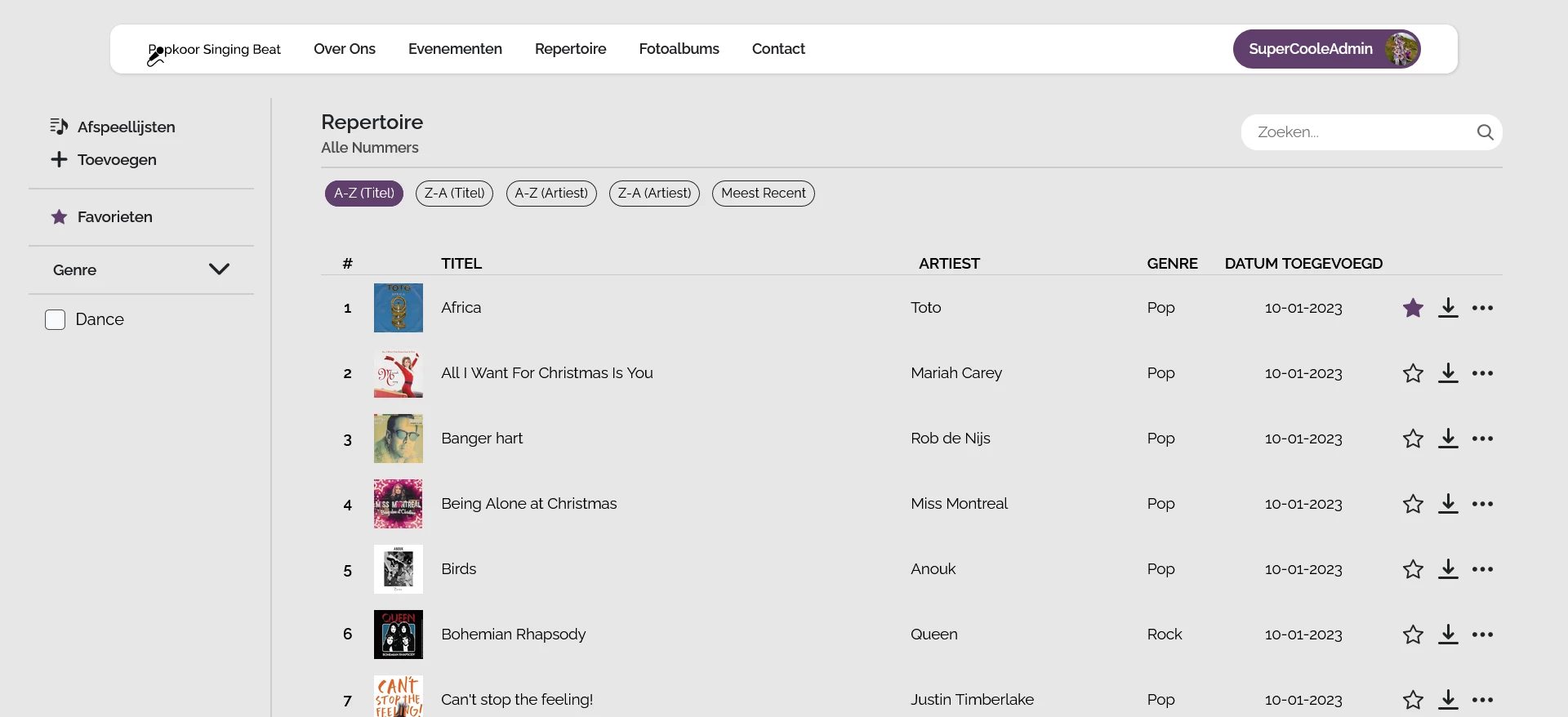 Screenshot voor project Oefensysteem Popkoor
