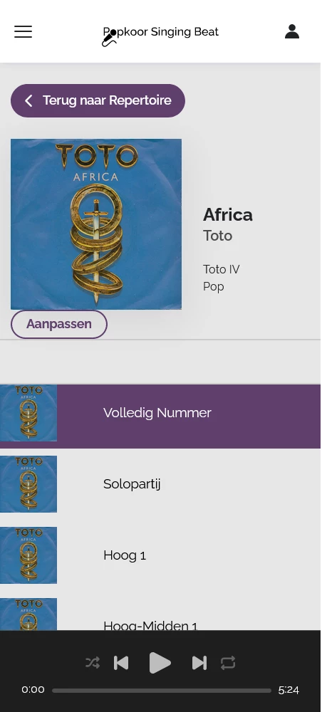 Screenshot voor project Oefensysteem Popkoor