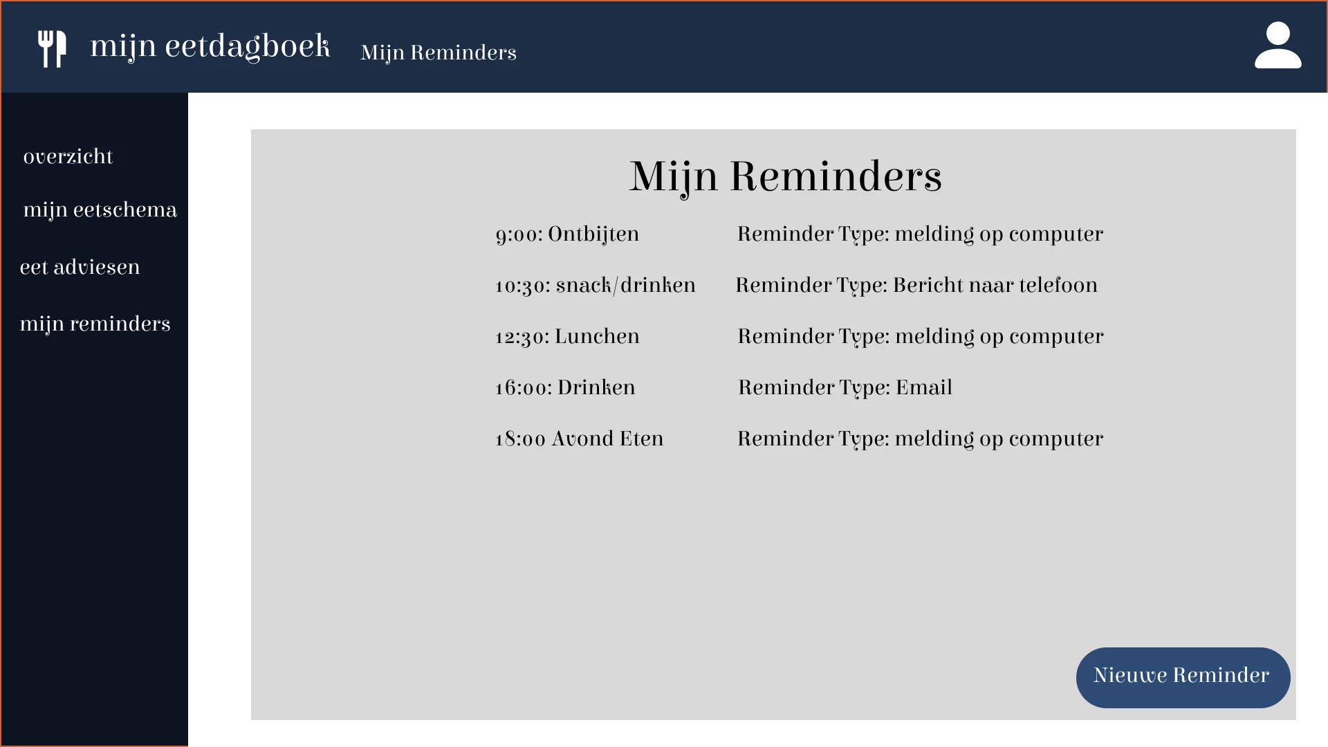 Screenshot voor project My Meal Journey