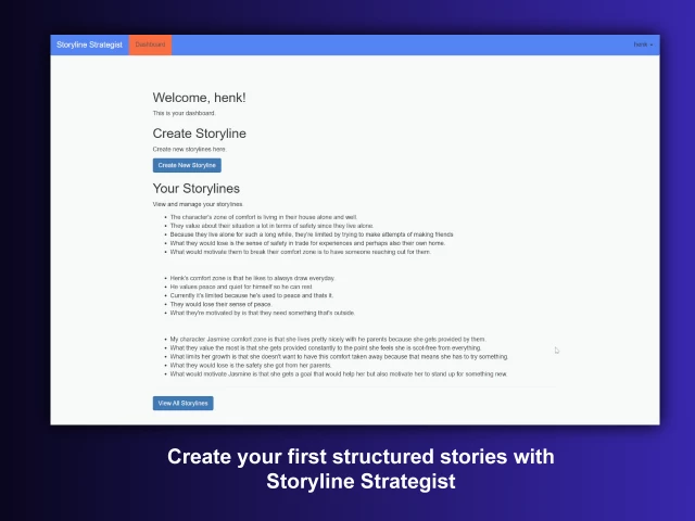 Screenshot voor project Storyline Strategist