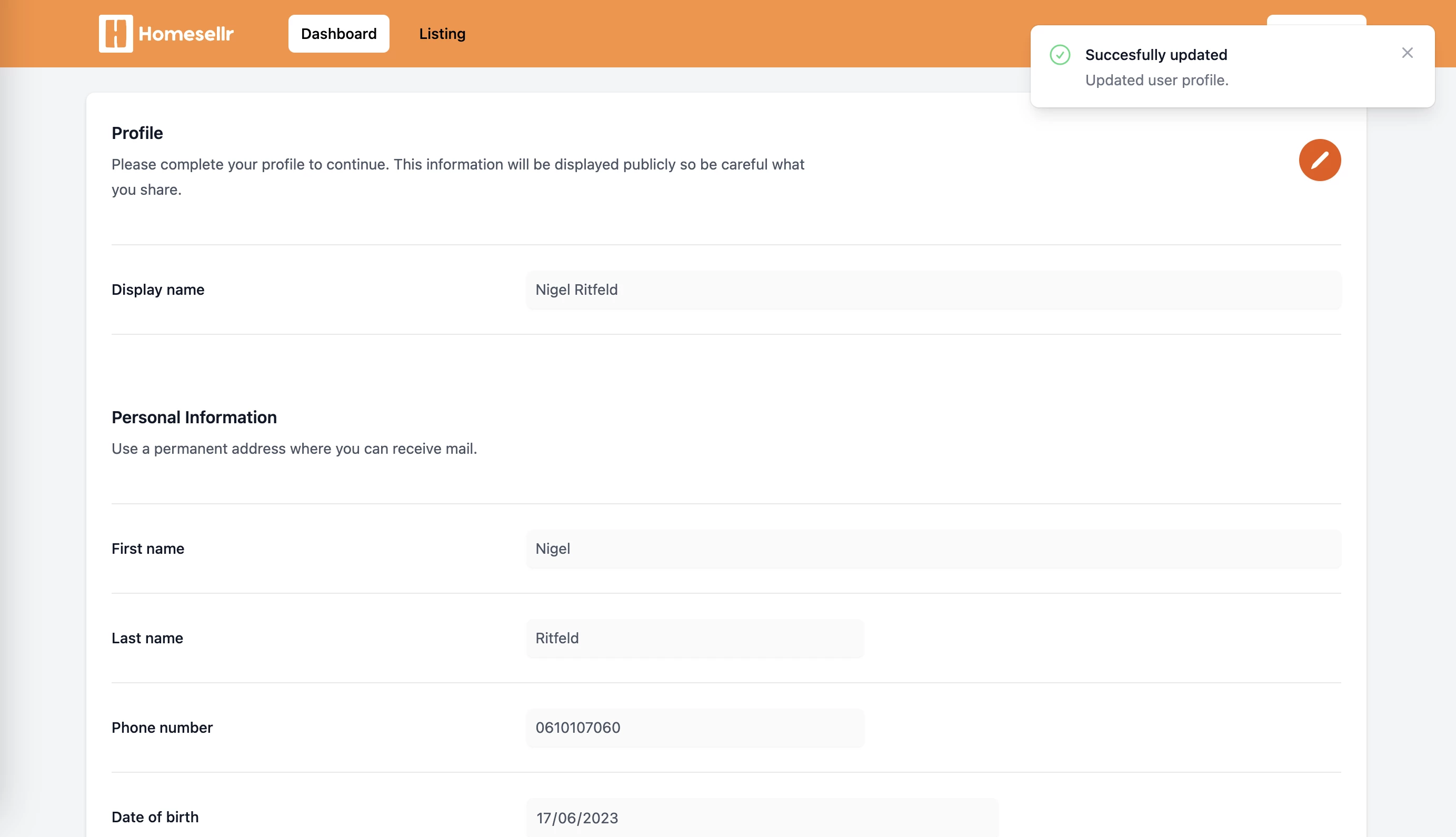 Screenshot voor project HomeSellr