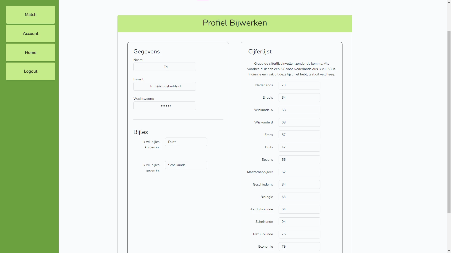 Screenshot voor project StudyBuddy