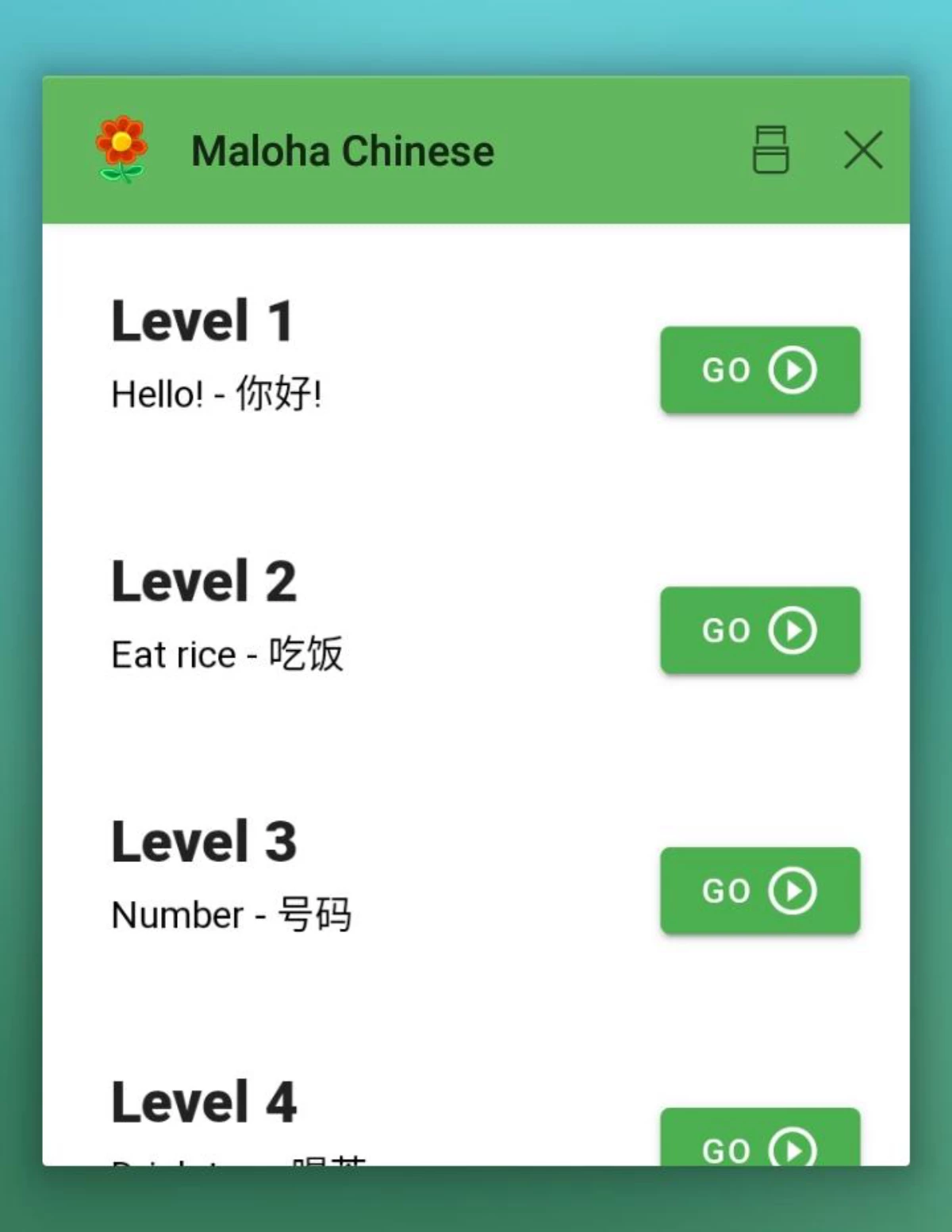 Screenshot voor project Maloha Chinese