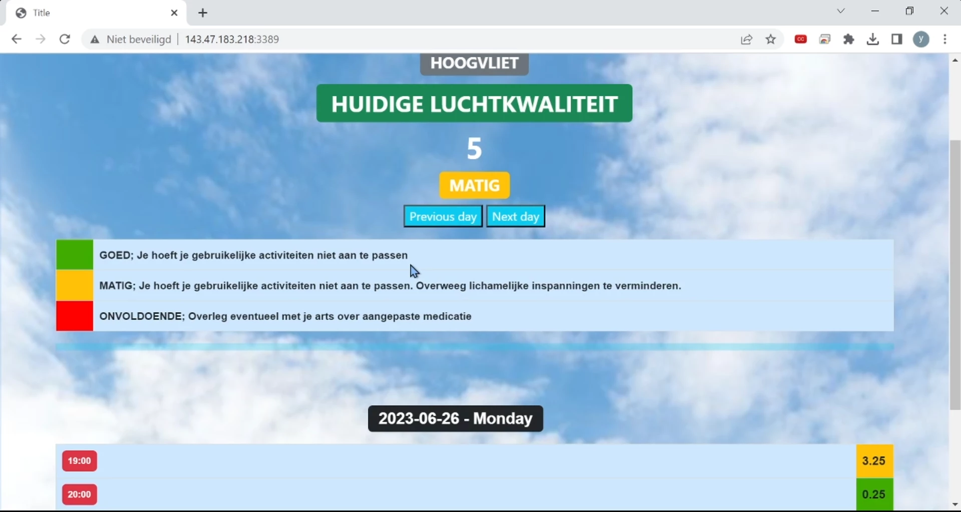Screenshot voor project Luchtkwaliteit app