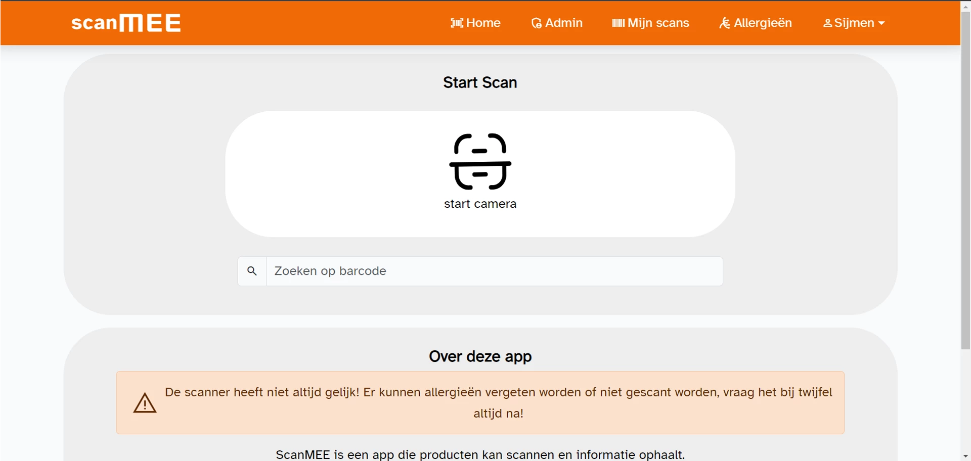 Screenshot voor project ScanMEE