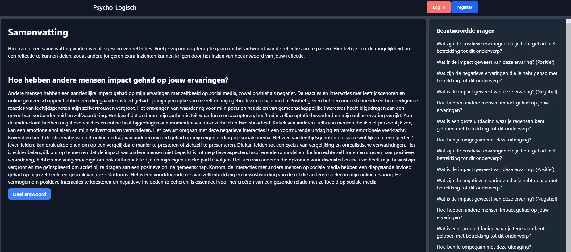 Screenshot voor project Psycho-Logisch