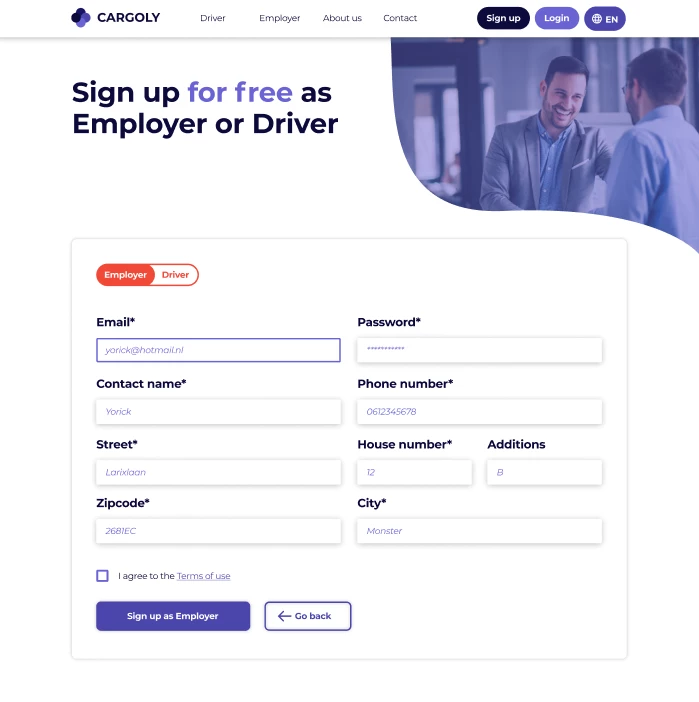 Screenshot voor project Cargoly