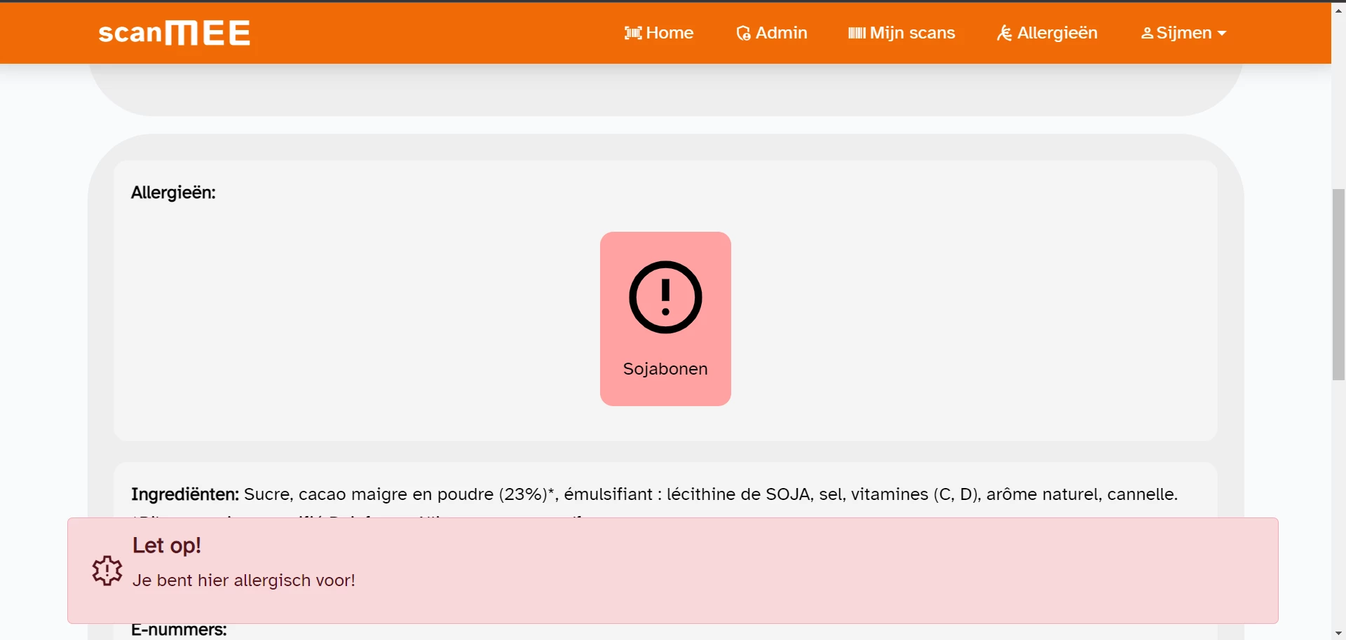 Screenshot voor project ScanMEE