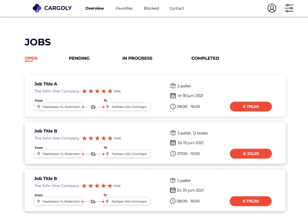 Screenshot voor project Cargoly