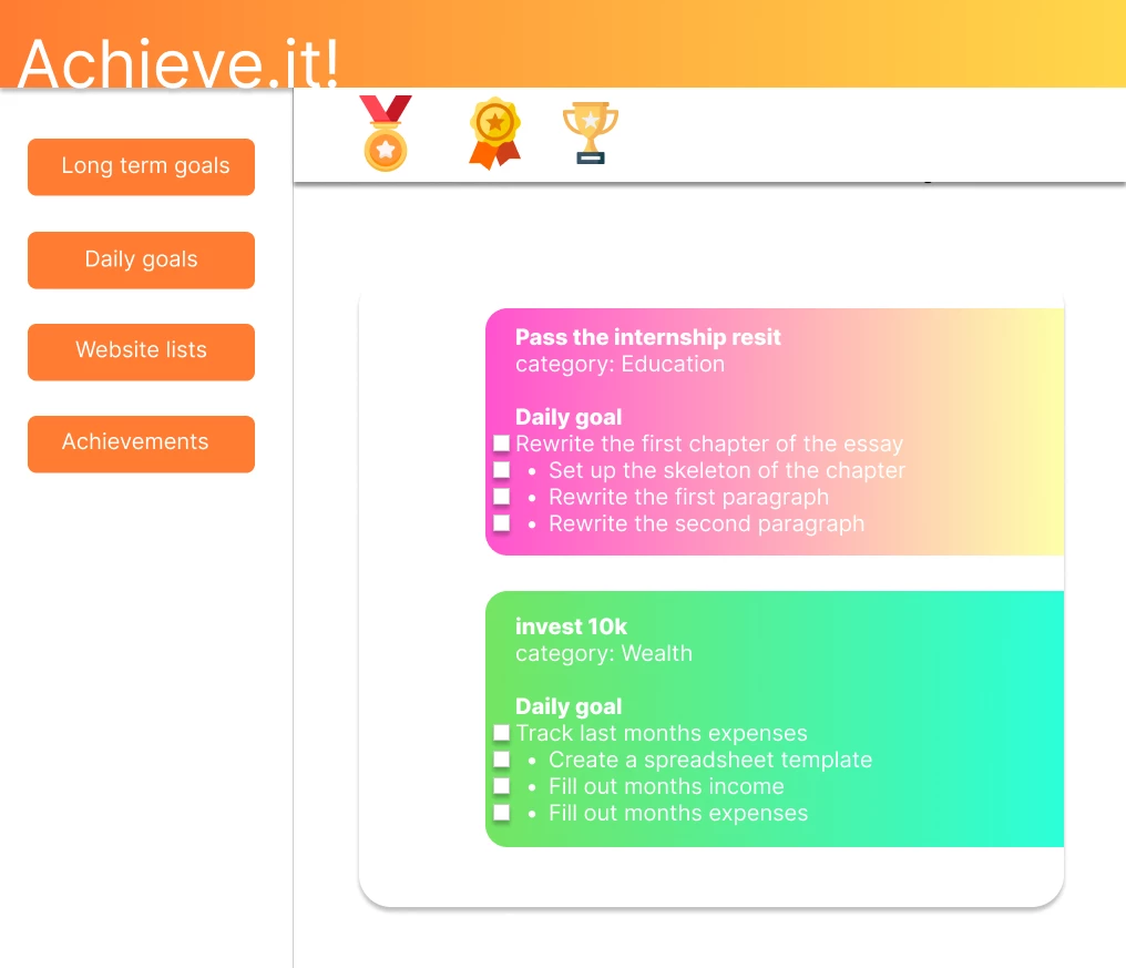 Screenshot voor project Achieve.it!