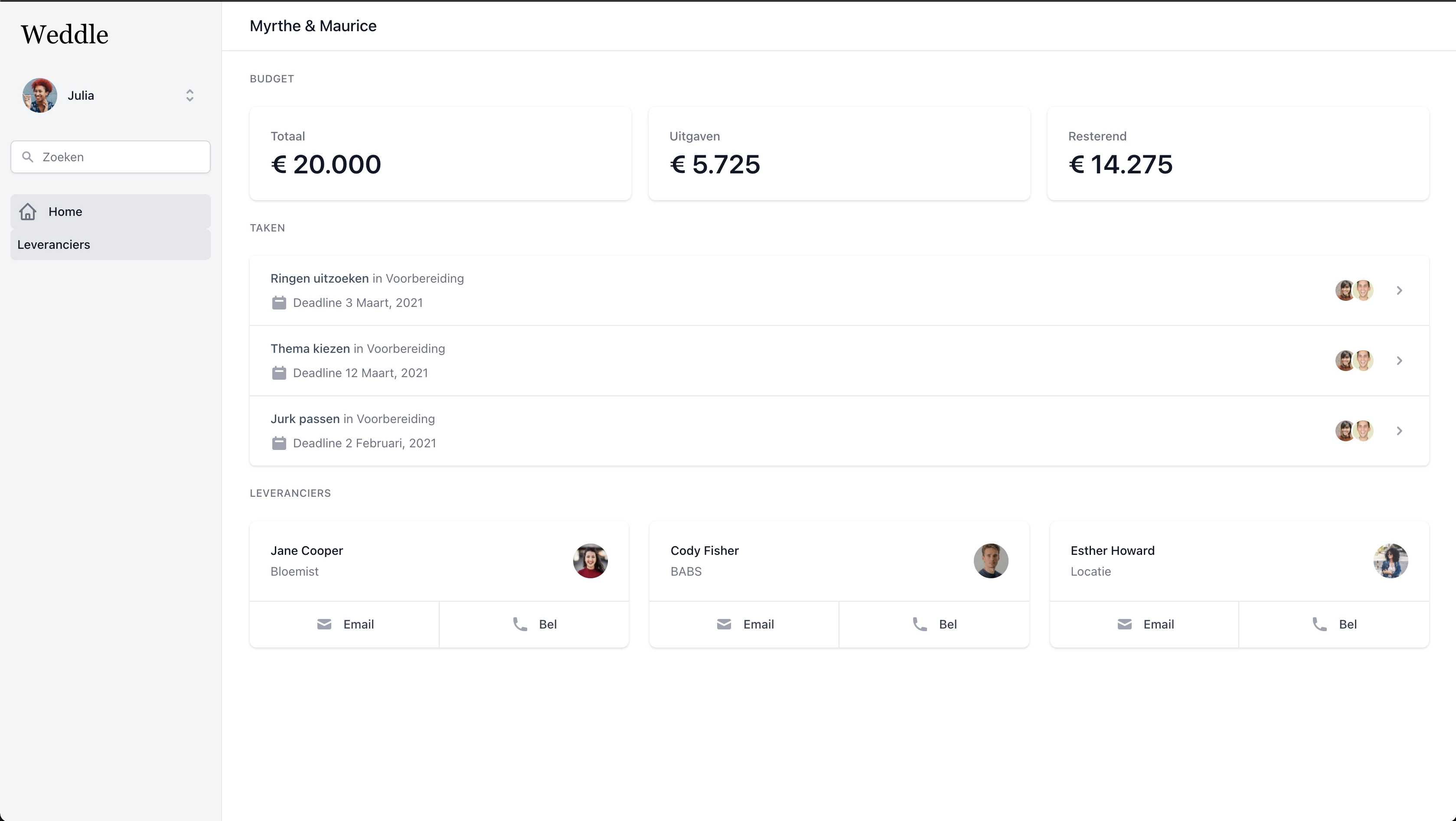 Screenshot voor project Weddle