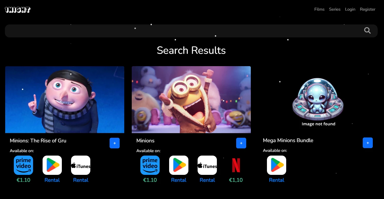 Screenshot voor project 1NIGHT